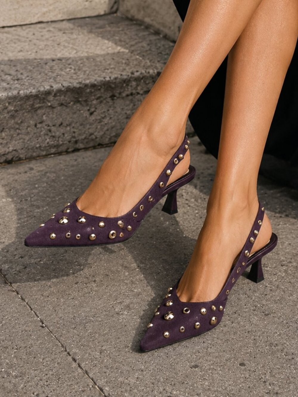 Gianni Bini Brown Suede Slingback Pumps Grommet and Stud Kitten Heel NWOB